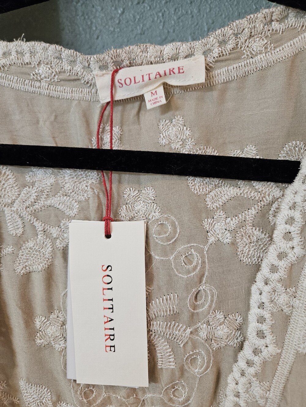 Solitaire Beige Lace-Trimmed Embroidered Open Kimono Size M - Picture 5 of 7